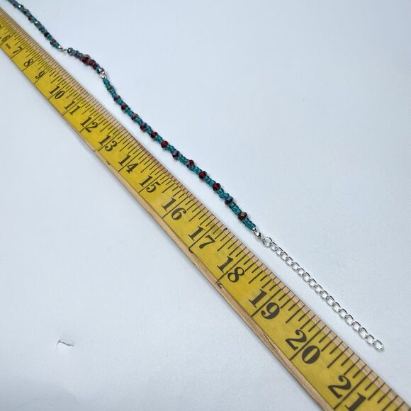 Stunning Red AB Crystal Teal Blue Glass Seed Bead Bar Necklace Earrings Set - Picture 9 of 9